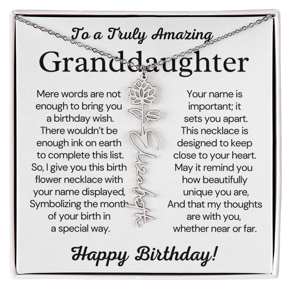 Personalized Birthday Gift for Granddaughter – Customized Birth Flower Name Necklace – Jewelry Gift from Grandma