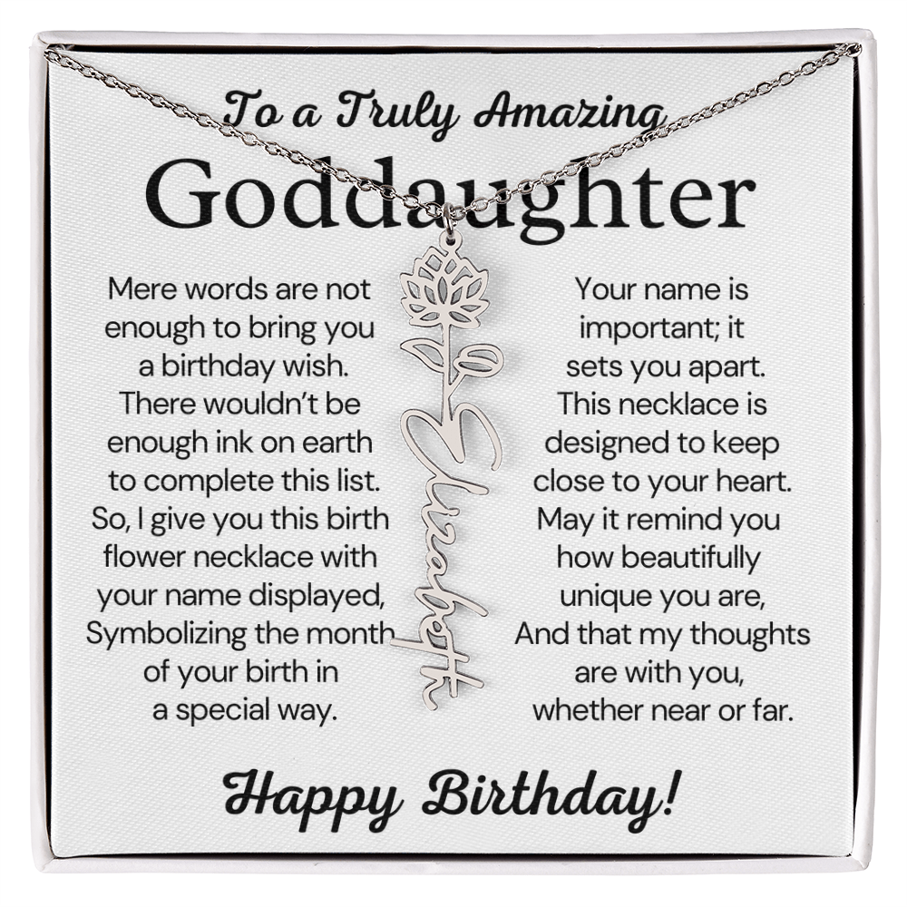 Personalized Birthday Gift for Goddaughter – Customized Birth Flower Name Necklace – Jewelry Gift from Godmother
