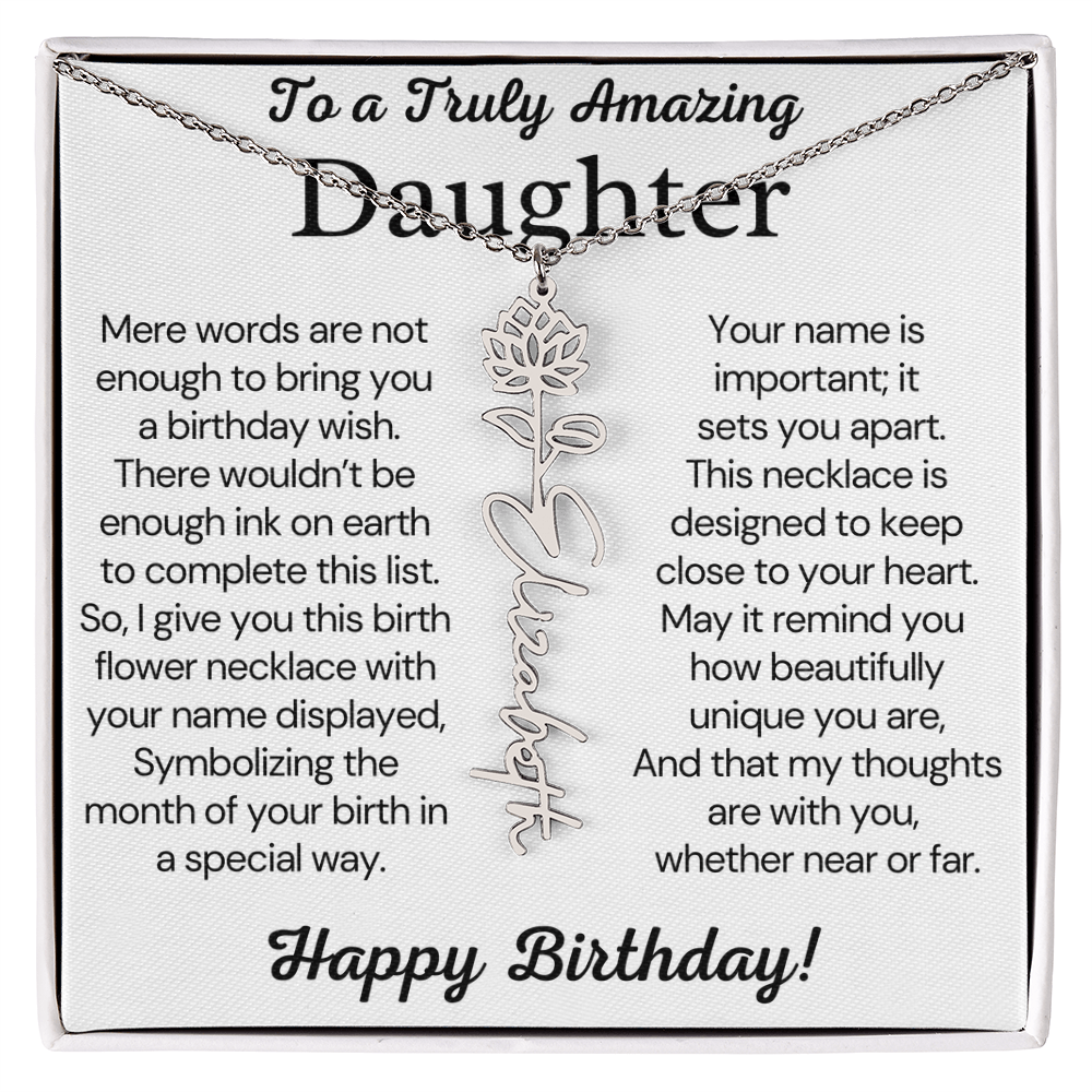 Personalized Birthday Gift for Daughter – Customized Birth Flower Name Necklace – Birthday Jewelry Gift from Mom or Dad
