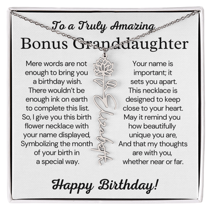 Personalized Bonus Granddaughter  Birthday Gift – Customized Birth Flower Name Necklace – Jewelry Gift from Grandma