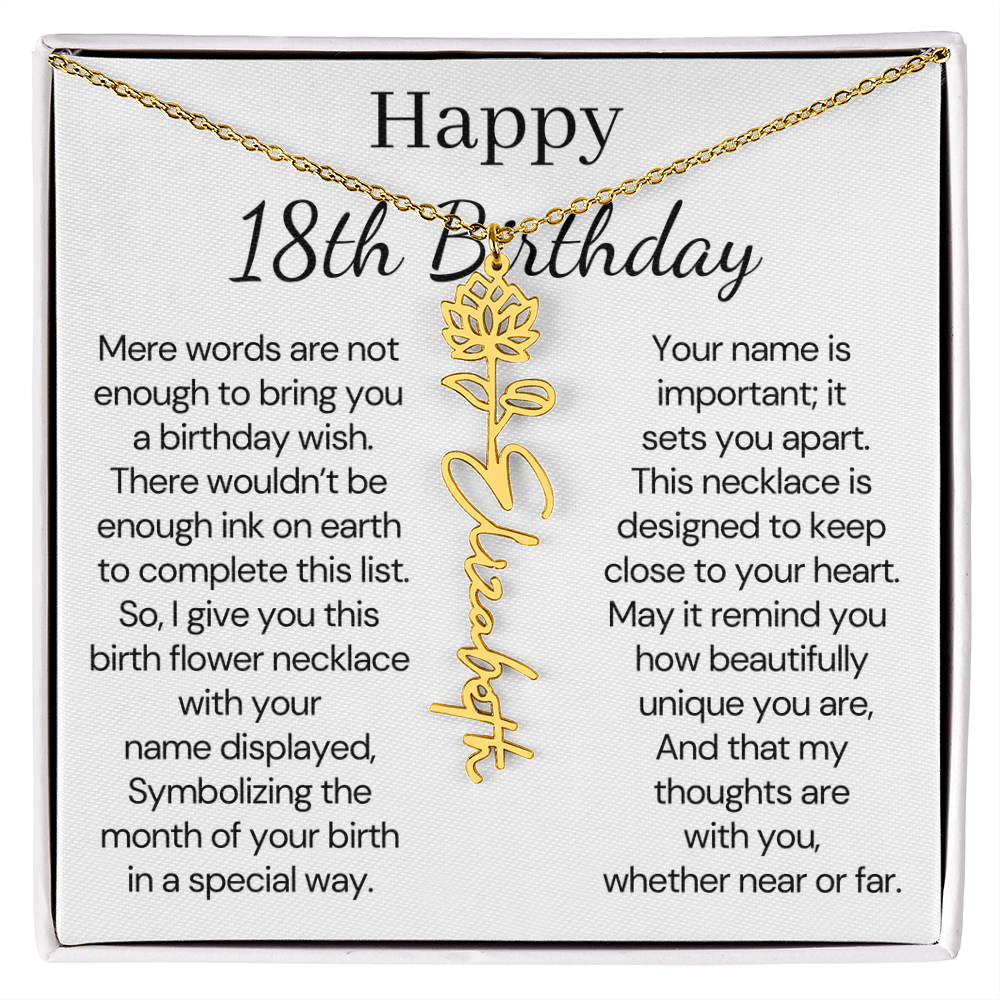 Personalized 18th Birthday Gift for Her  – Customized Birth Flower Name Necklace – 18th Birthday Jewelry Gift for Granddaughter, Daughter, or Niece