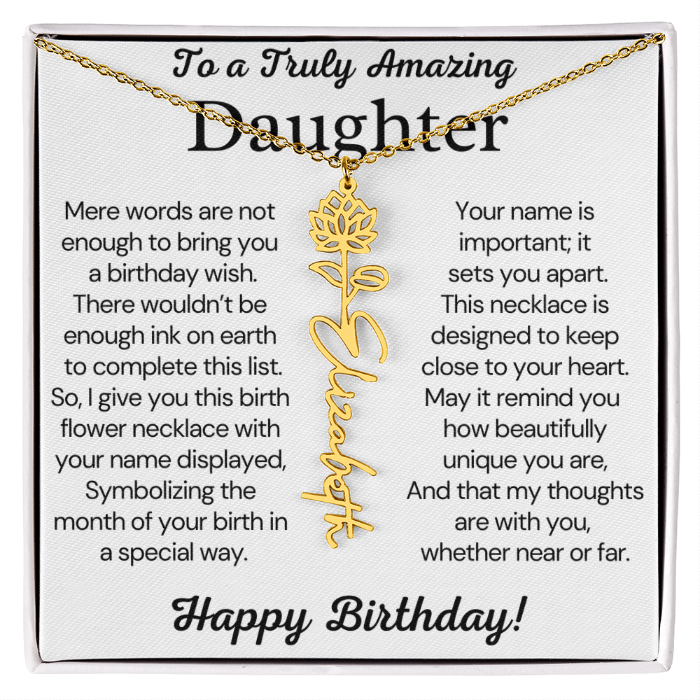Personalized Birthday Gift for Daughter – Customized Birth Flower Name Necklace – Birthday Jewelry Gift from Mom or Dad