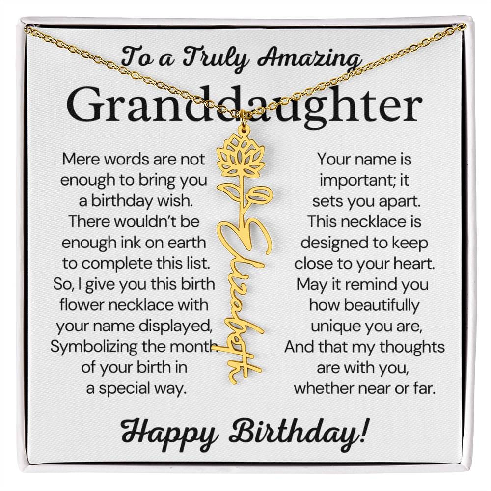 Personalized Birthday Gift for Granddaughter – Customized Birth Flower Name Necklace – Jewelry Gift from Grandma