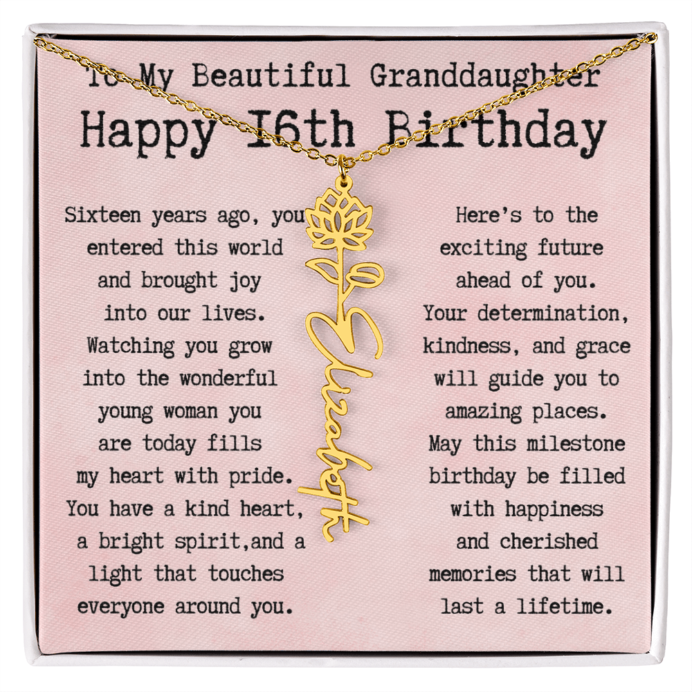 Personalized 16th Birthday Gift for Granddaughter – Customized Birth Flower Name Necklace – Sweet Sixteenth Jewelry Gift from Grandma