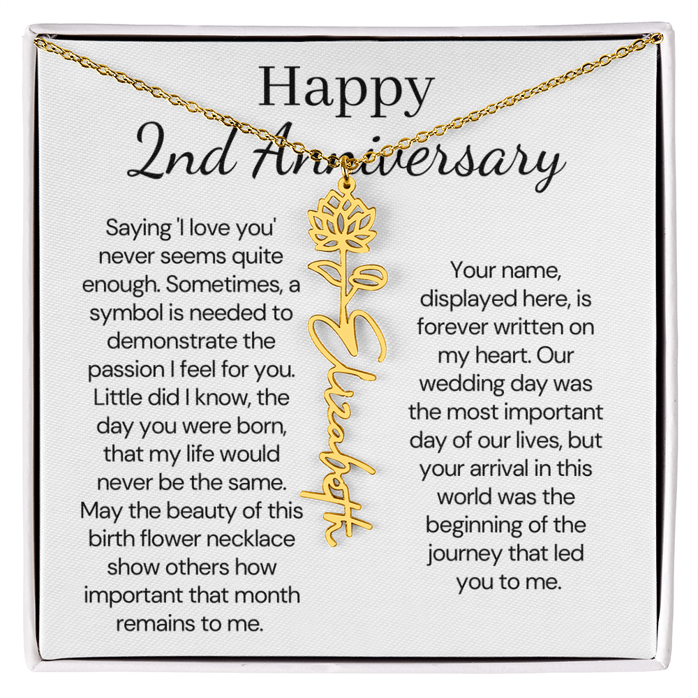 Personalized 2nd Wedding Anniversary Gift for Wife – Customized Birth Flower Name Necklace – Unique second Anniversary Gift Ideas for Wife from Husband