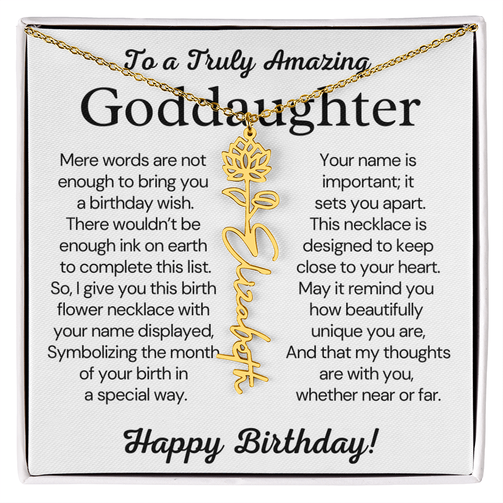 Personalized Birthday Gift for Goddaughter – Customized Birth Flower Name Necklace – Jewelry Gift from Godmother