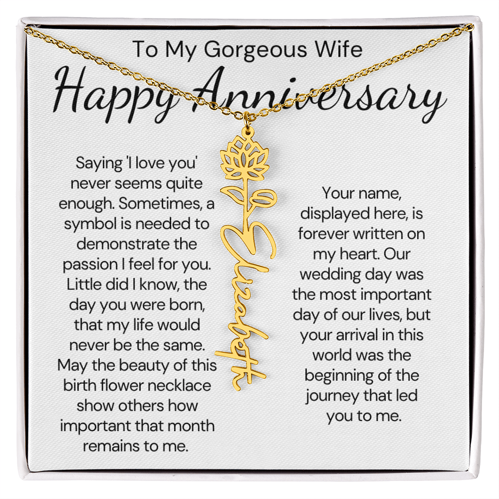 Personalized Anniversary Gift for Wife – Customized Birth Flower Name Necklace – Unique Wedding Anniversary Jewelry Gift from Husband