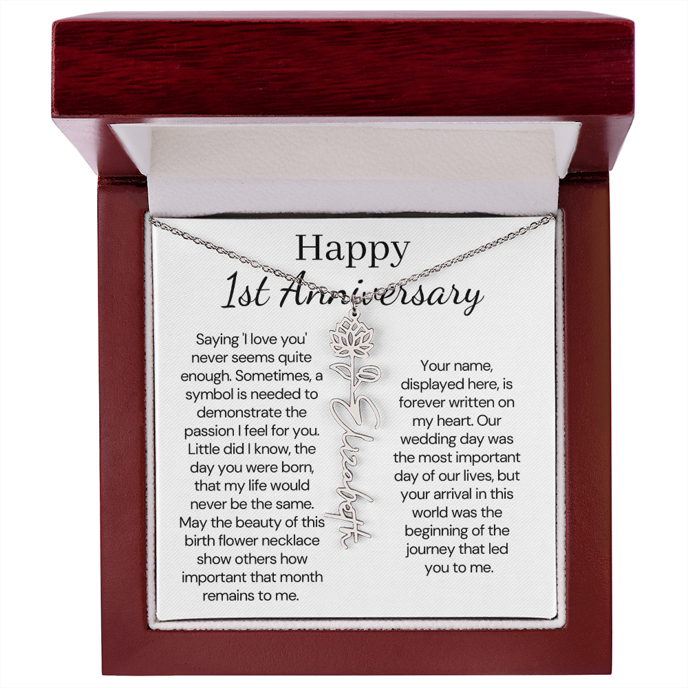 Personalized 1st Wedding Anniversary Gift for Wife – Customized Birth Flower Name Necklace – Unique Anniversary Gift Ideas for Wife from Husband