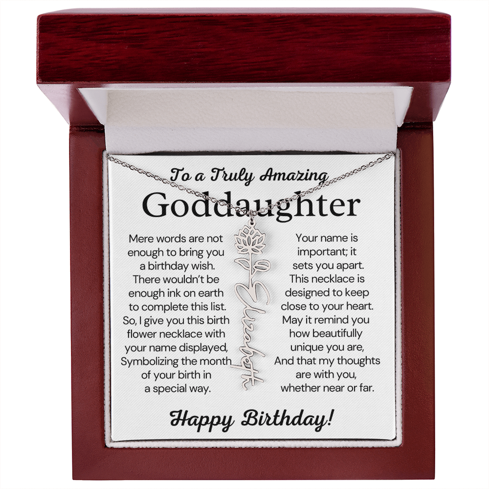 Personalized Birthday Gift for Goddaughter – Customized Birth Flower Name Necklace – Jewelry Gift from Godmother