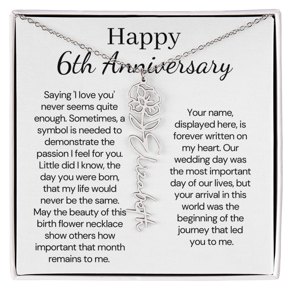 Personalized 6th Wedding Anniversary Gift for Wife – Customized Birth Flower Name Necklace – Unique Sixth Anniversary Gift Ideas for Wife from Husband