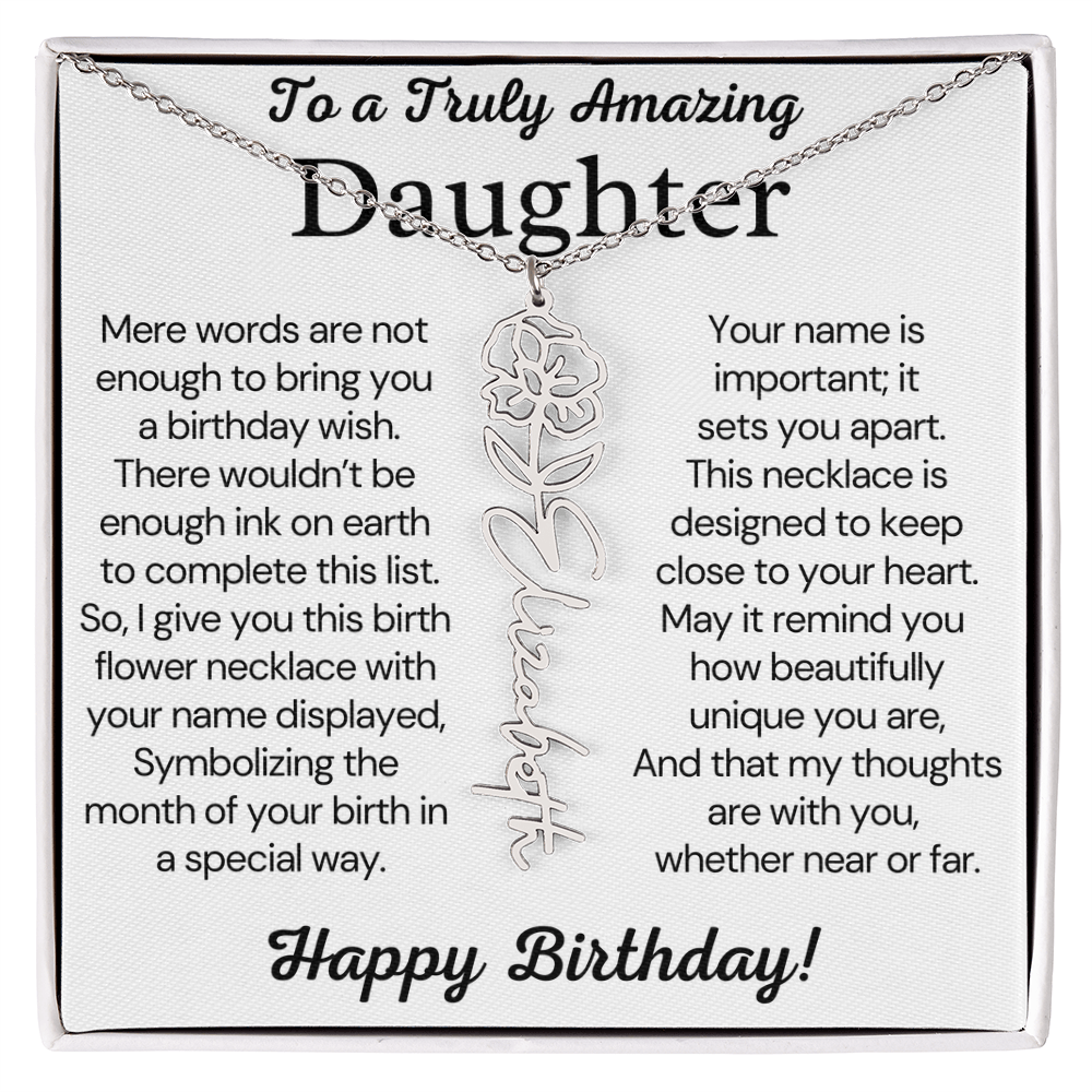 Personalized Birthday Gift for Daughter – Customized Birth Flower Name Necklace – Birthday Jewelry Gift from Mom or Dad