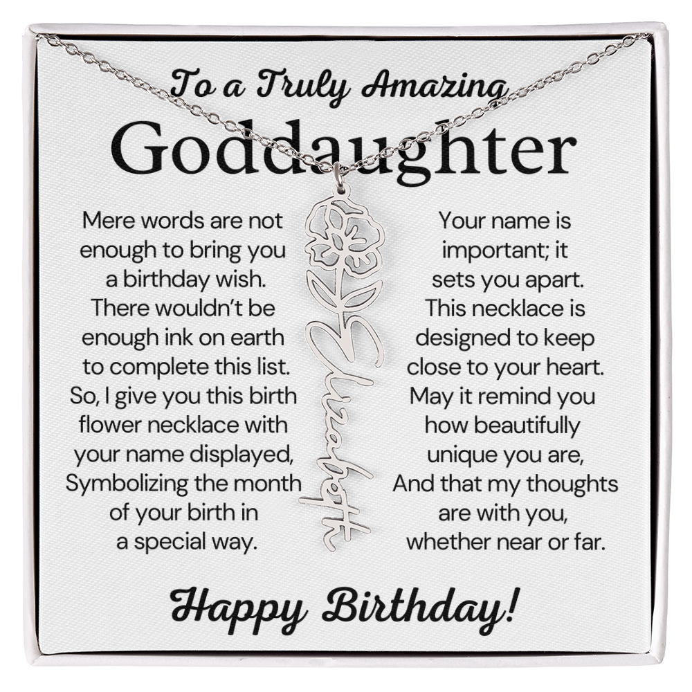Personalized Birthday Gift for Goddaughter – Customized Birth Flower Name Necklace – Jewelry Gift from Godmother