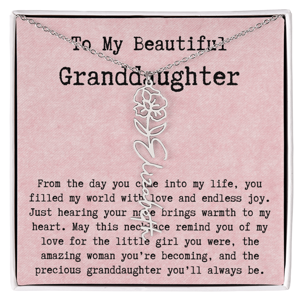 Personalized Birthday Gift for Granddaughter – Customized Birth Flower Name Necklace – Unique Jewelry Gift from Grandma for Any Birthday