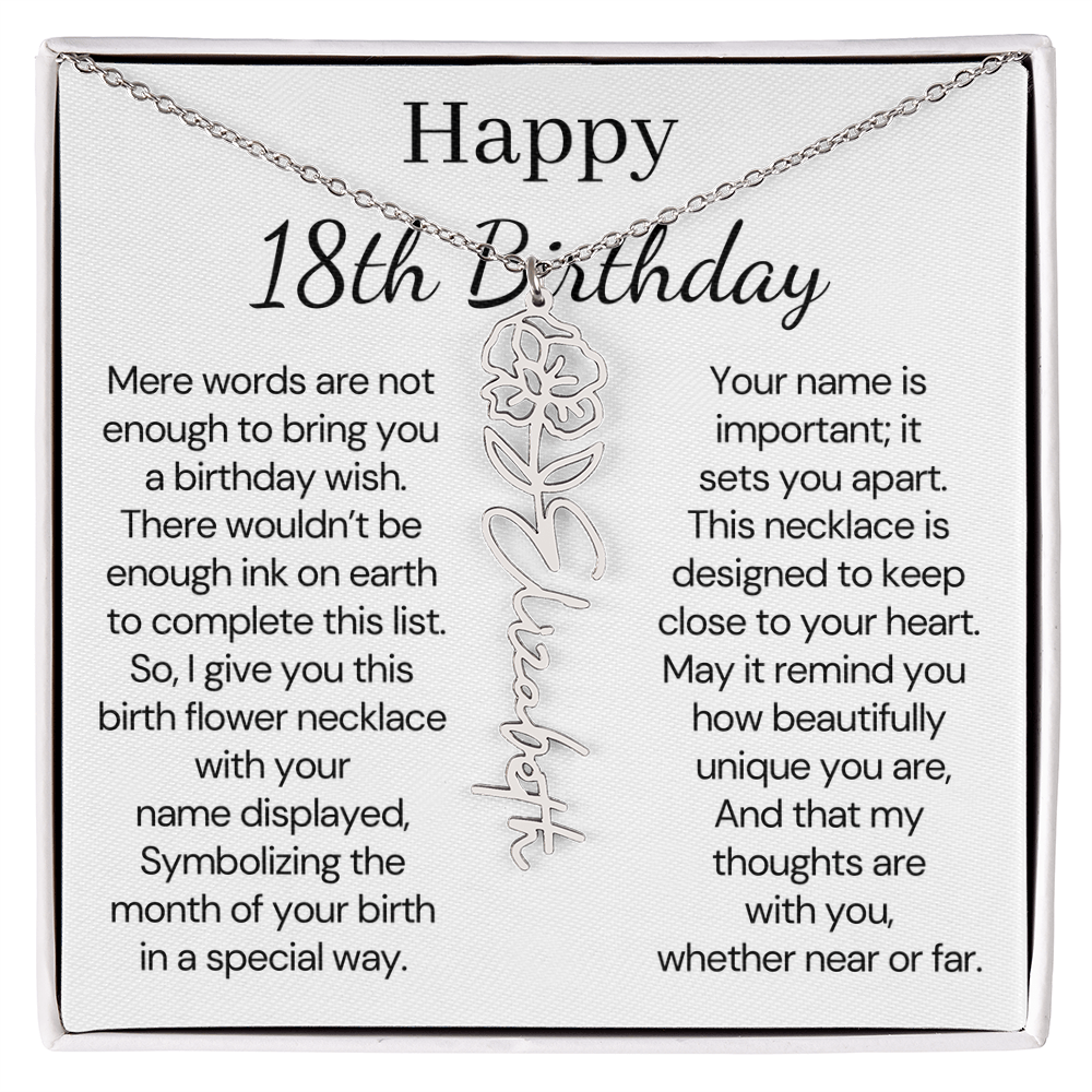 Personalized 18th Birthday Gift for Her  – Customized Birth Flower Name Necklace – 18th Birthday Jewelry Gift for Granddaughter, Daughter, or Niece