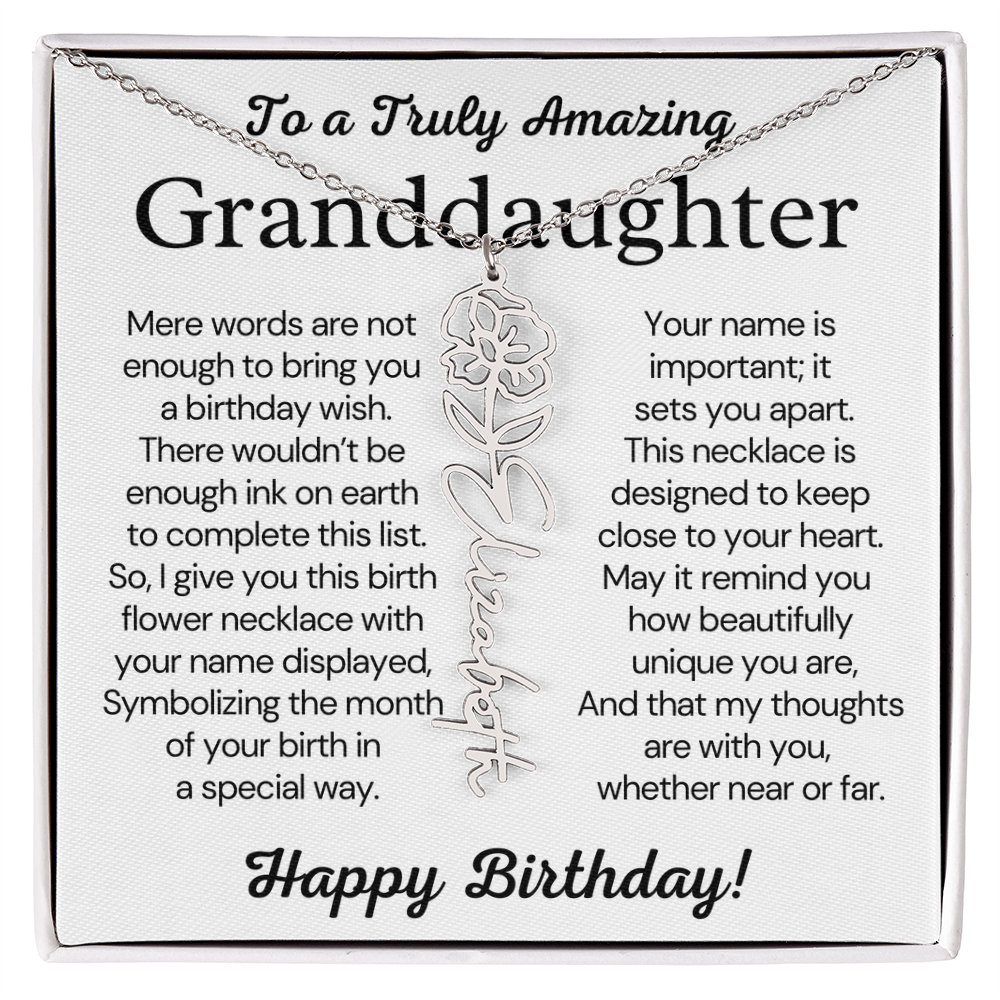 Personalized Birthday Gift for Granddaughter – Customized Birth Flower Name Necklace – Jewelry Gift from Grandma