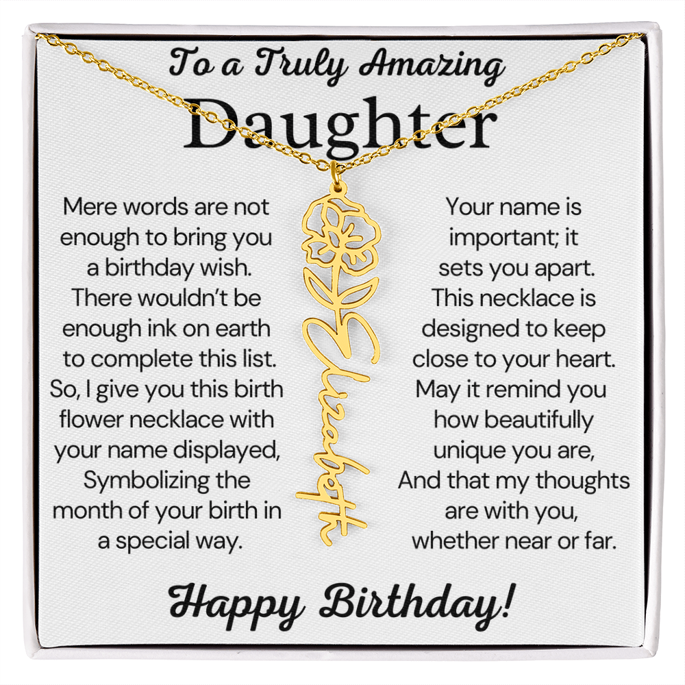 Personalized Birthday Gift for Daughter – Customized Birth Flower Name Necklace – Birthday Jewelry Gift from Mom or Dad