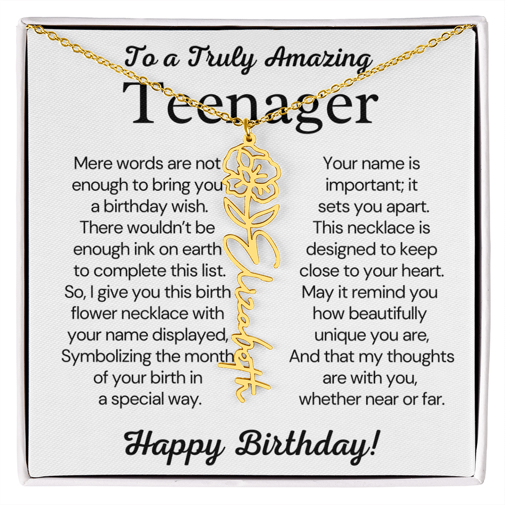 Personalized Gift for Teenager – Customized Birth Flower Name Necklace – Jewelry Gift for 13th Birthday