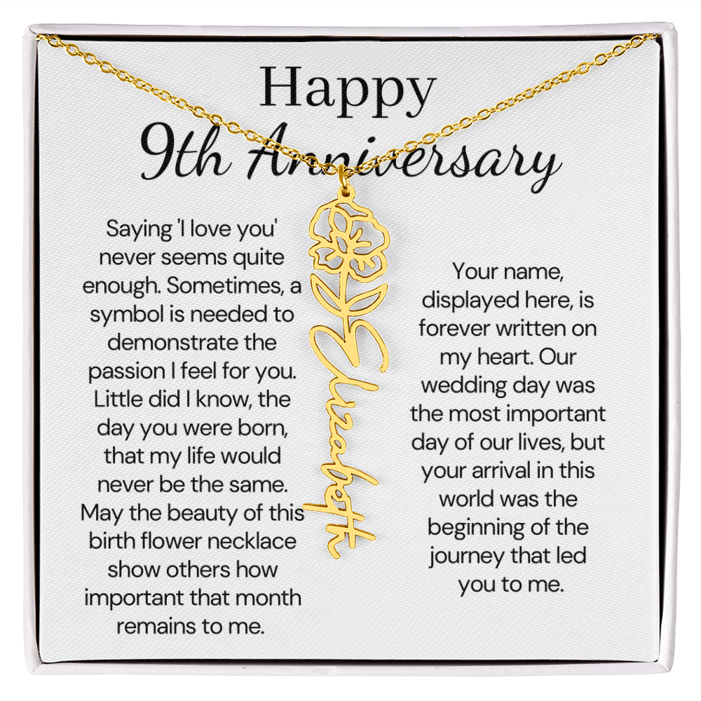 Personalized 9th Wedding Anniversary Gift for Wife – Customized Birth Flower Name Necklace – Unique Ninth Anniversary Gift Ideas for Wife from Husband