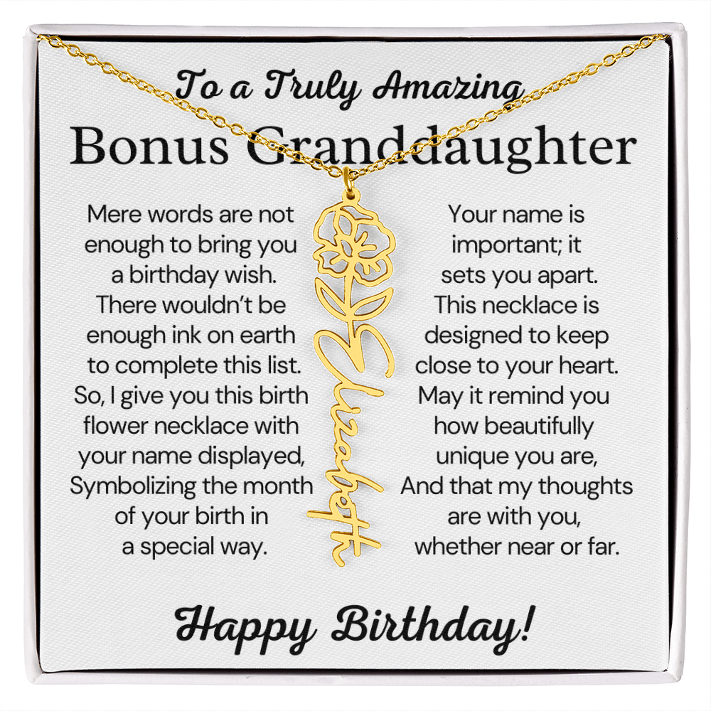 Personalized Bonus Granddaughter  Birthday Gift – Customized Birth Flower Name Necklace – Jewelry Gift from Grandma