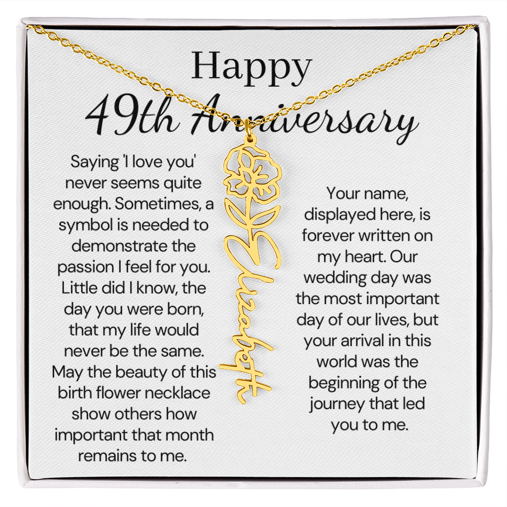 Personalized 49th Anniversary Gift for Wife – Customized Birth Flower Name Necklace – Unique Forty-Ninth Wedding Anniversary Gift Ideas for Wife from Husband
