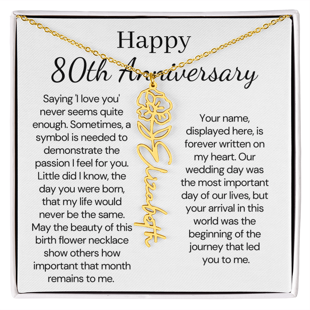 Personalized 80th Anniversary Gift for Wife – Customized Birth Flower Name Necklace – Unique Eightieth Wedding Anniversary Gift Ideas for Wife from Husband