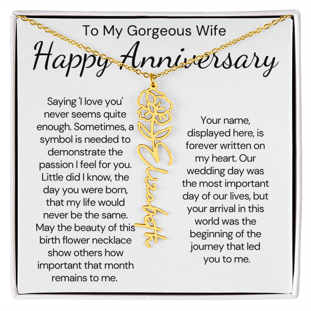 Personalized Anniversary Gift for Wife – Customized Birth Flower Name Necklace – Unique Wedding Anniversary Jewelry Gift from Husband