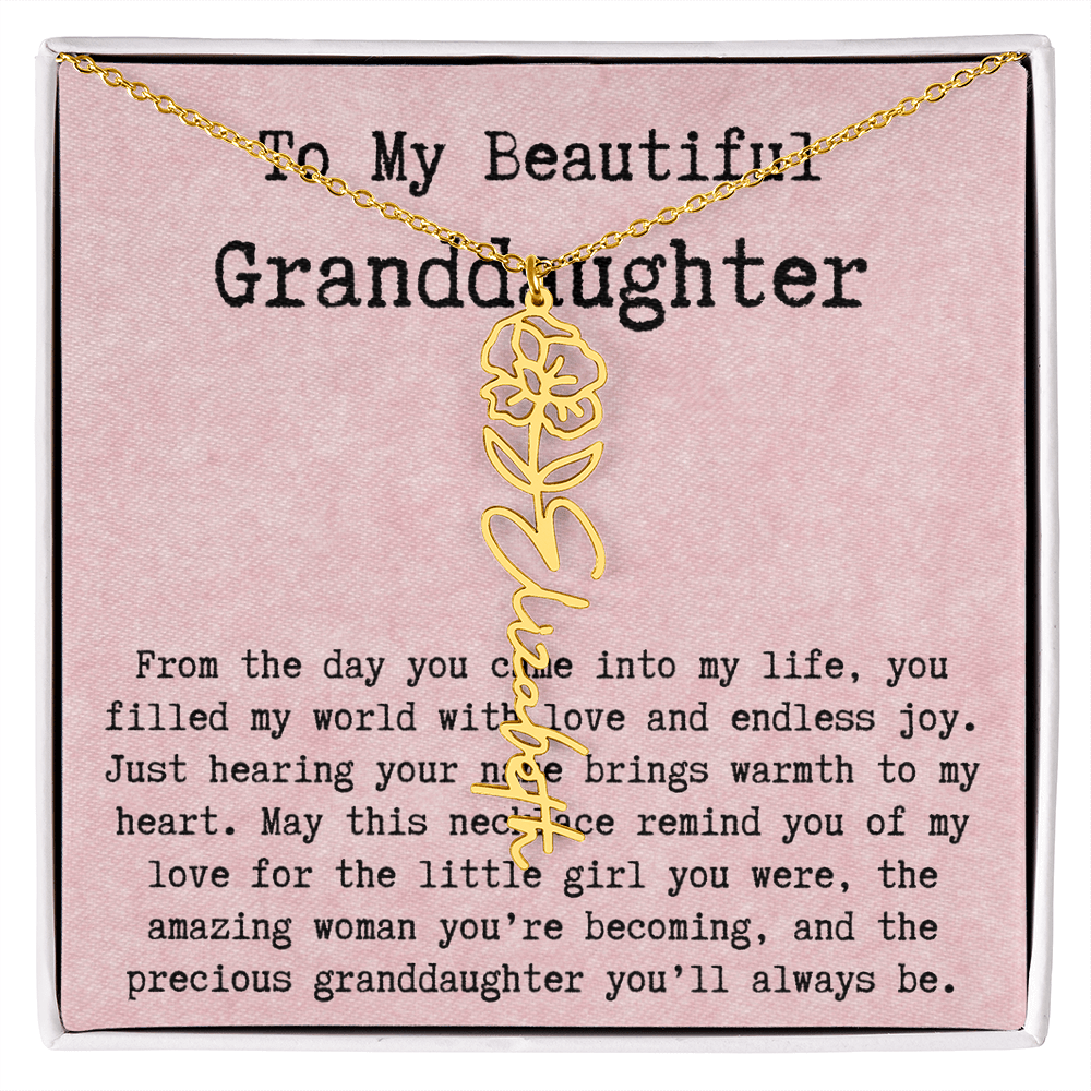 Personalized Birthday Gift for Granddaughter – Customized Birth Flower Name Necklace – Unique Jewelry Gift from Grandma for Any Birthday