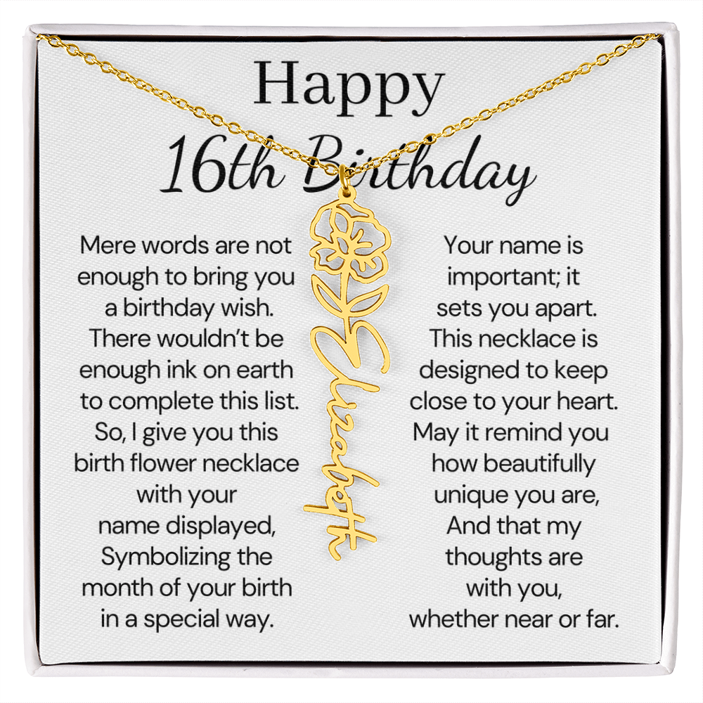 Personalized 16th Birthday Gift for Her  – Customized Birth Flower Name Necklace – Jewelry Gift for Granddaughter, Daughter, or Niece