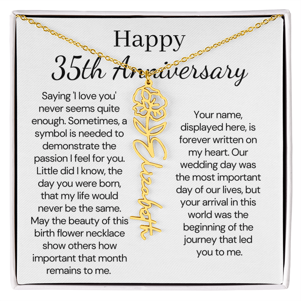 Personalized 35th Anniversary Gift for Wife – Customized Birth Flower Name Necklace – Unique Thirty-Fifth Wedding Anniversary Gift Ideas for Wife from Husband