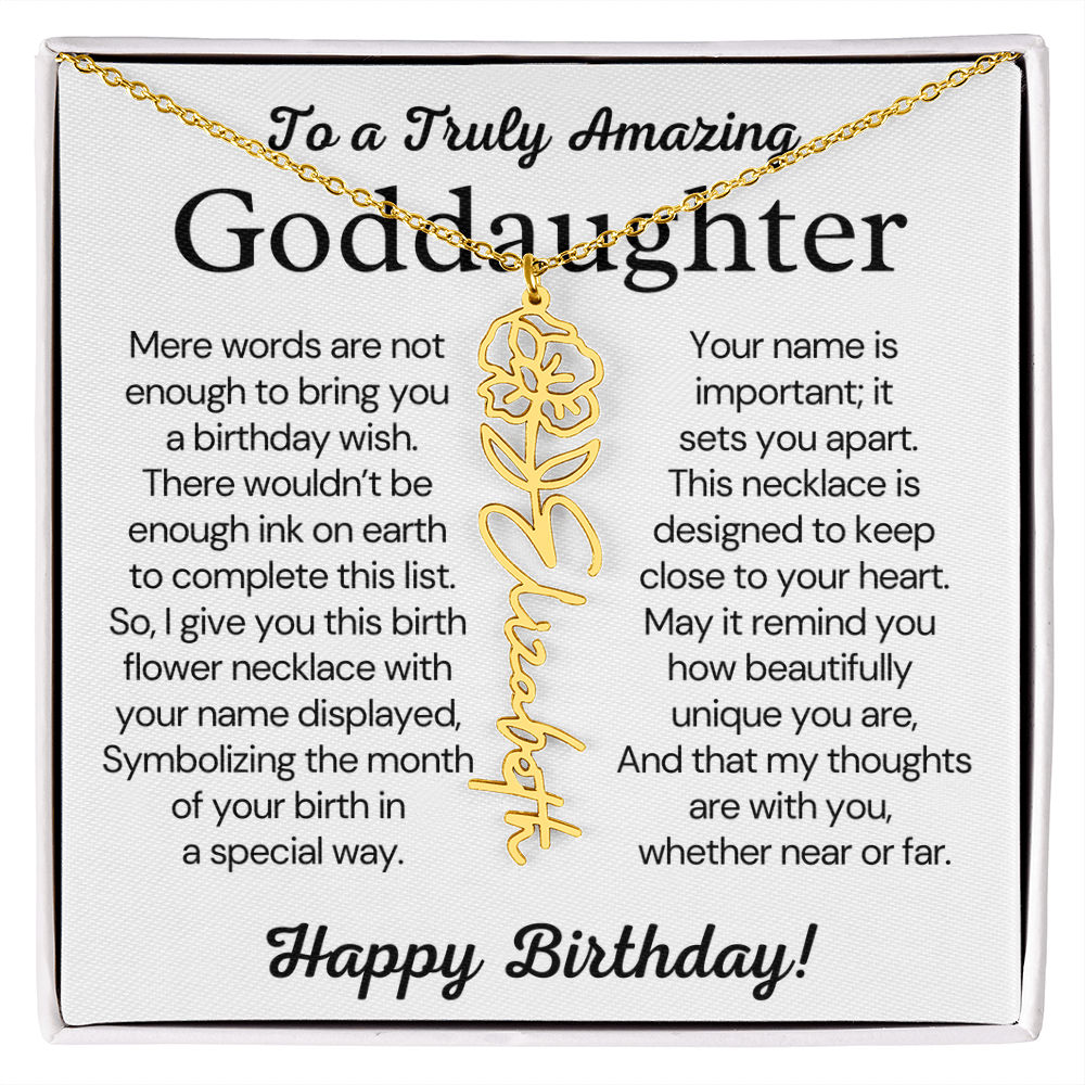 Personalized Birthday Gift for Goddaughter – Customized Birth Flower Name Necklace – Jewelry Gift from Godmother