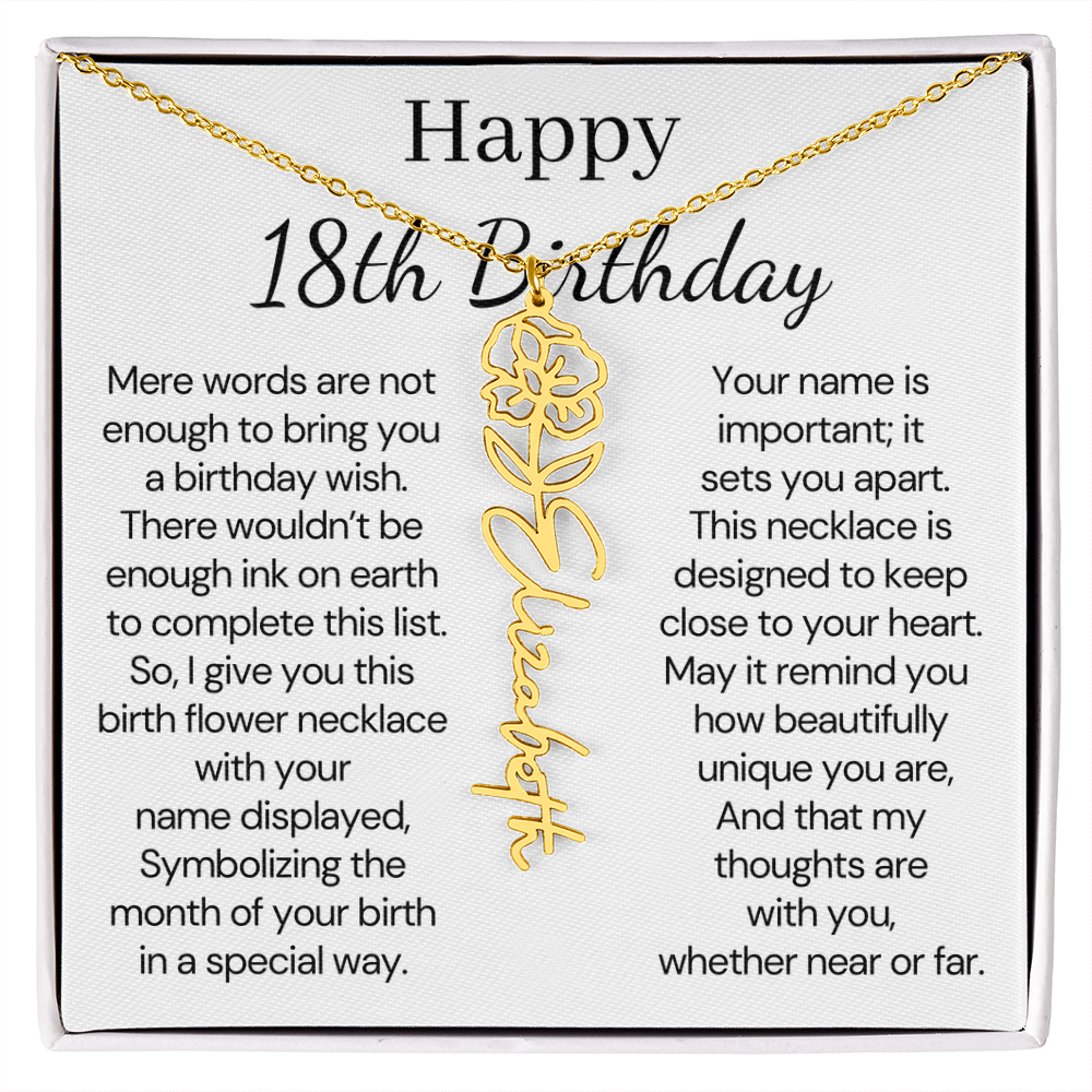 Personalized 18th Birthday Gift for Her  – Customized Birth Flower Name Necklace – 18th Birthday Jewelry Gift for Granddaughter, Daughter, or Niece