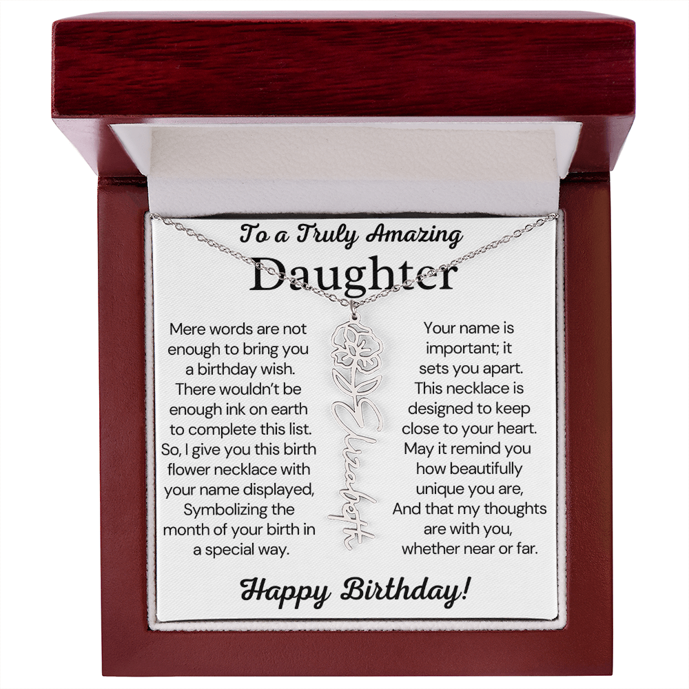 Personalized Birthday Gift for Daughter – Customized Birth Flower Name Necklace – Birthday Jewelry Gift from Mom or Dad