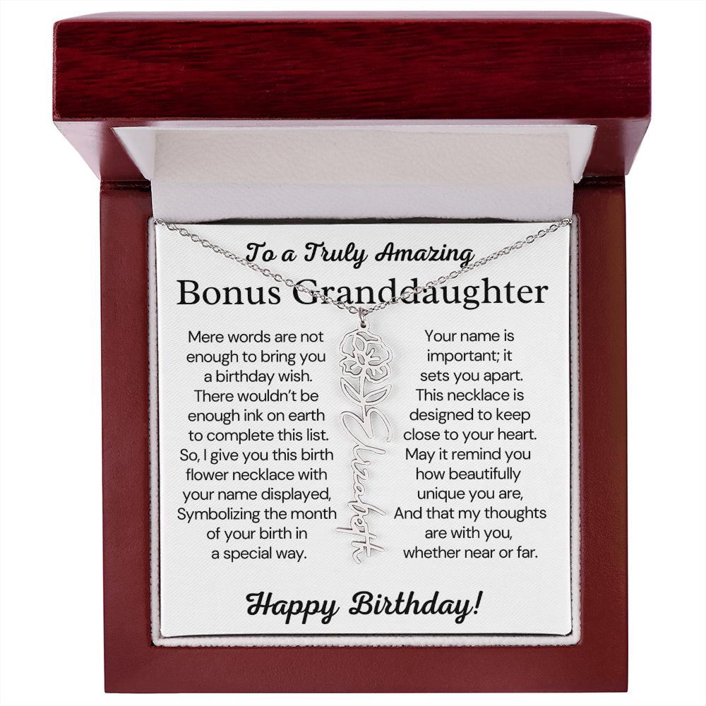 Personalized Bonus Granddaughter  Birthday Gift – Customized Birth Flower Name Necklace – Jewelry Gift from Grandma