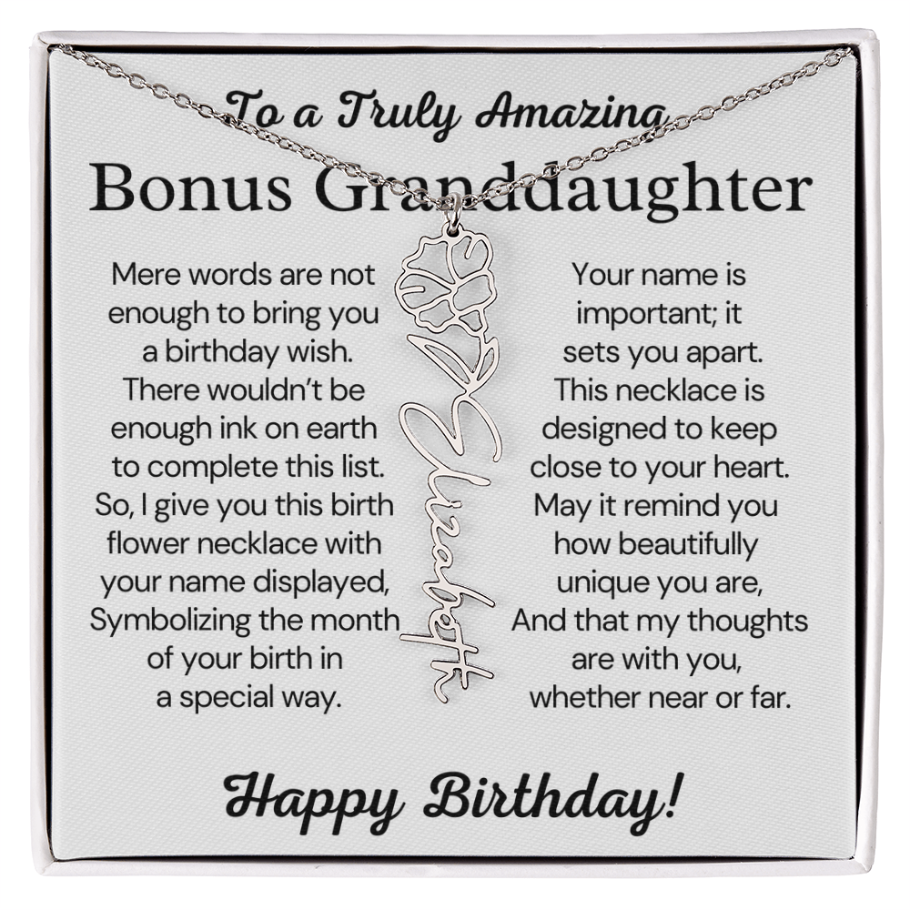 Personalized Bonus Granddaughter  Birthday Gift – Customized Birth Flower Name Necklace – Jewelry Gift from Grandma