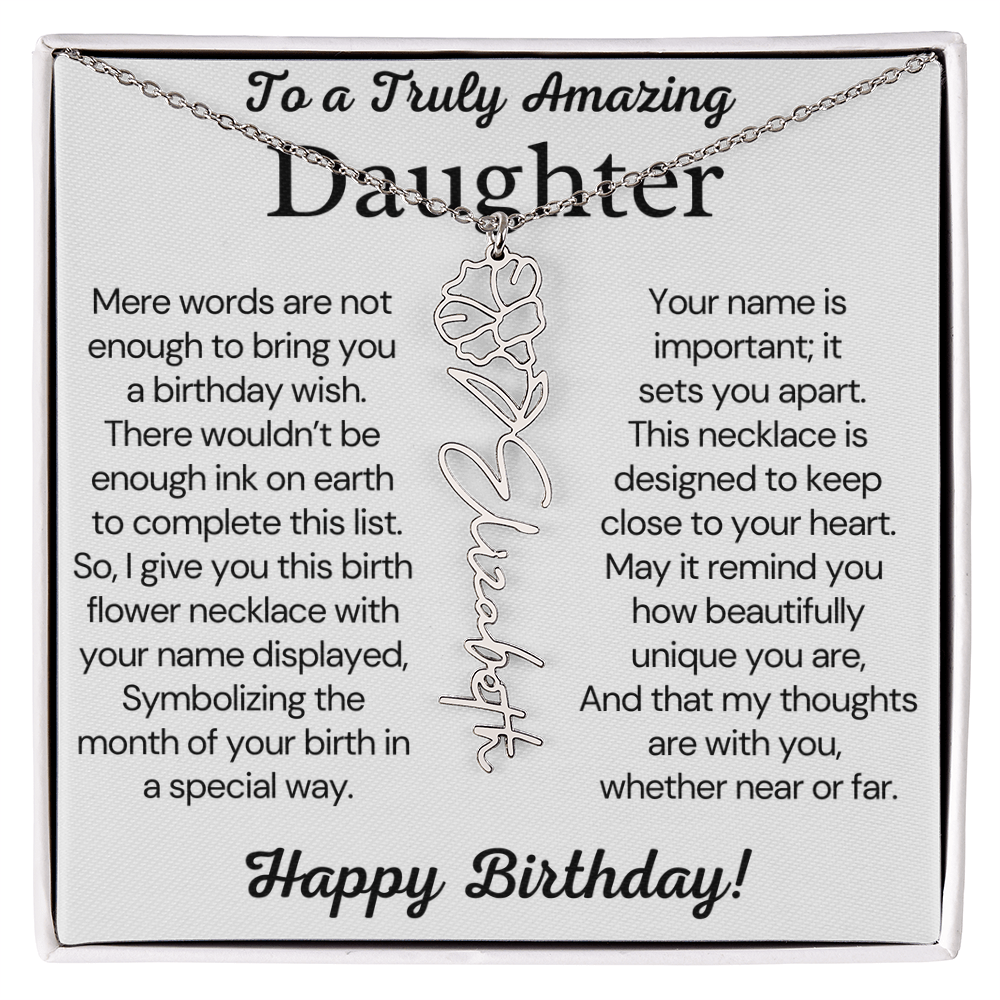 Personalized Birthday Gift for Daughter – Customized Birth Flower Name Necklace – Birthday Jewelry Gift from Mom or Dad