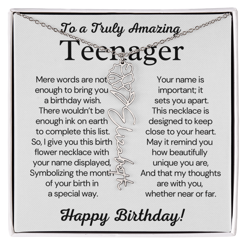 Personalized Gift for Teenager – Customized Birth Flower Name Necklace – Jewelry Gift for 13th Birthday