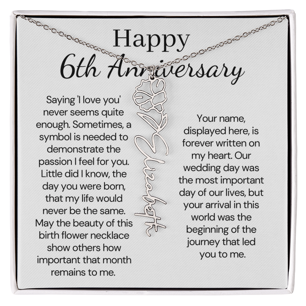 Personalized 6th Wedding Anniversary Gift for Wife – Customized Birth Flower Name Necklace – Unique Sixth Anniversary Gift Ideas for Wife from Husband
