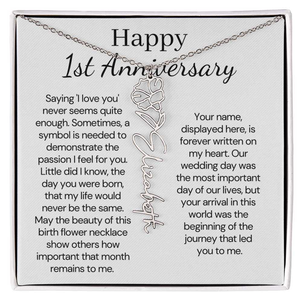 Personalized 1st Wedding Anniversary Gift for Wife – Customized Birth Flower Name Necklace – Unique Anniversary Gift Ideas for Wife from Husband