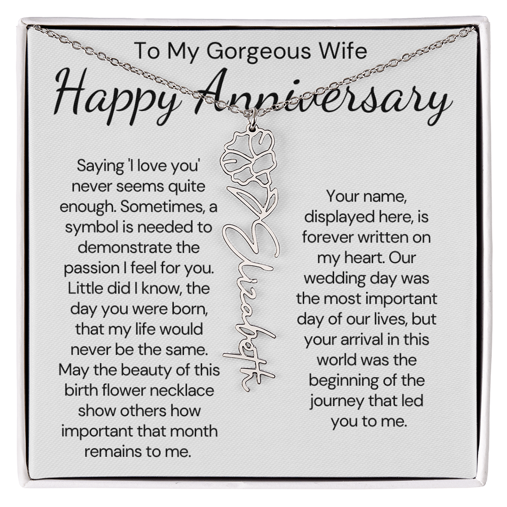 Personalized Anniversary Gift for Wife – Customized Birth Flower Name Necklace – Unique Wedding Anniversary Jewelry Gift from Husband