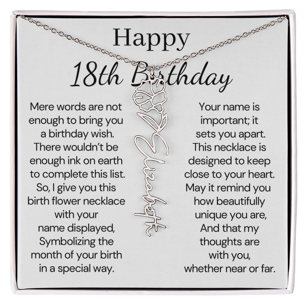 Personalized 18th Birthday Gift for Her  – Customized Birth Flower Name Necklace – 18th Birthday Jewelry Gift for Granddaughter, Daughter, or Niece