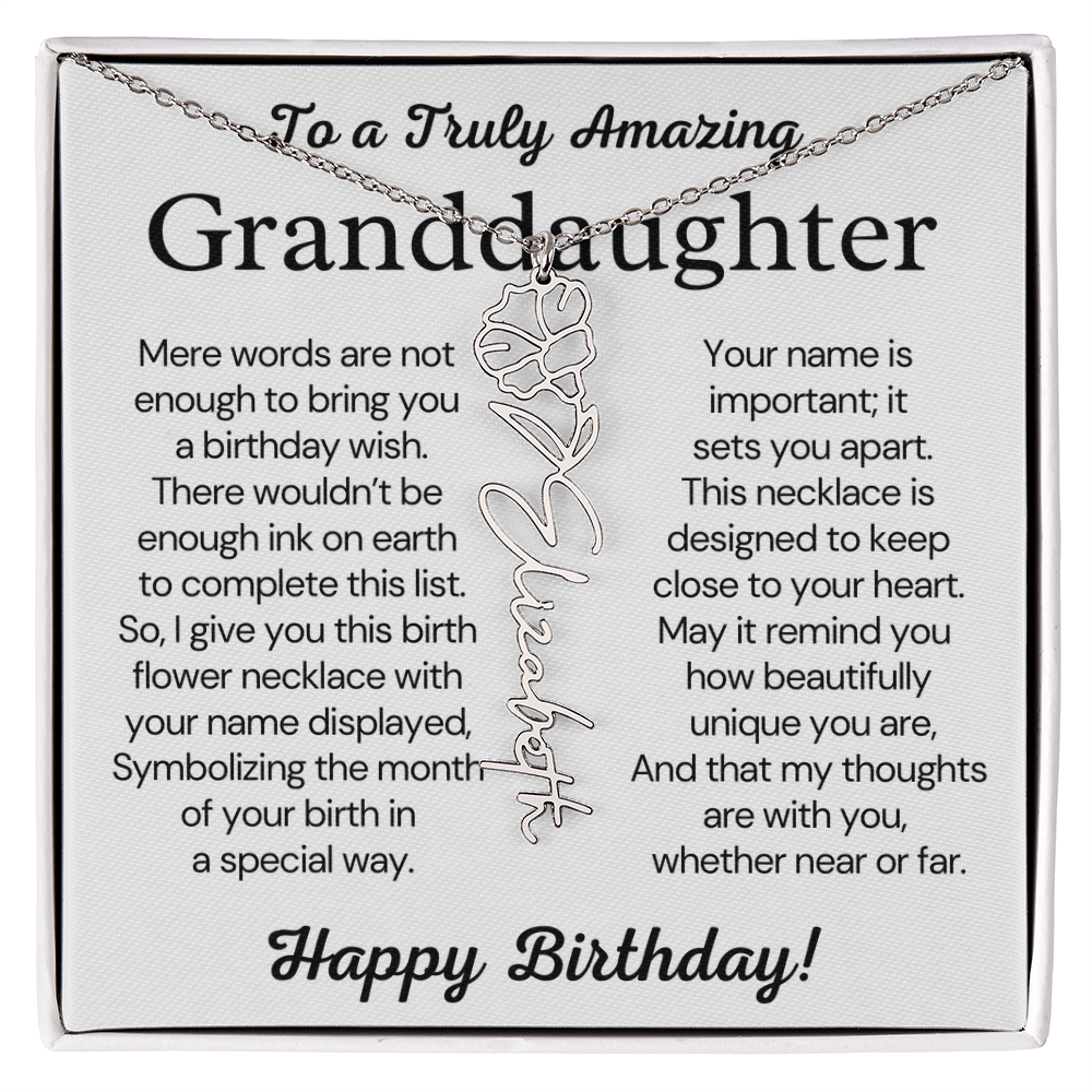 Personalized Birthday Gift for Granddaughter – Customized Birth Flower Name Necklace – Jewelry Gift from Grandma