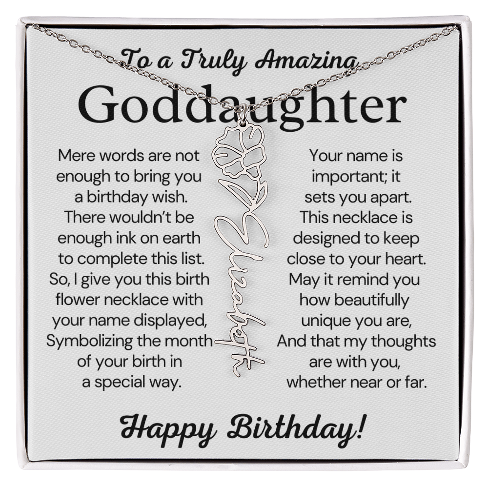 Personalized Birthday Gift for Goddaughter – Customized Birth Flower Name Necklace – Jewelry Gift from Godmother