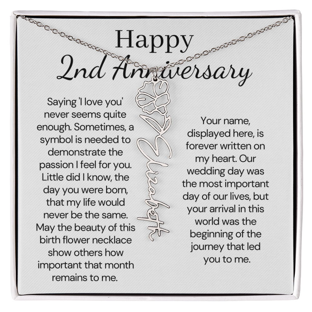 Personalized 2nd Wedding Anniversary Gift for Wife – Customized Birth Flower Name Necklace – Unique second Anniversary Gift Ideas for Wife from Husband