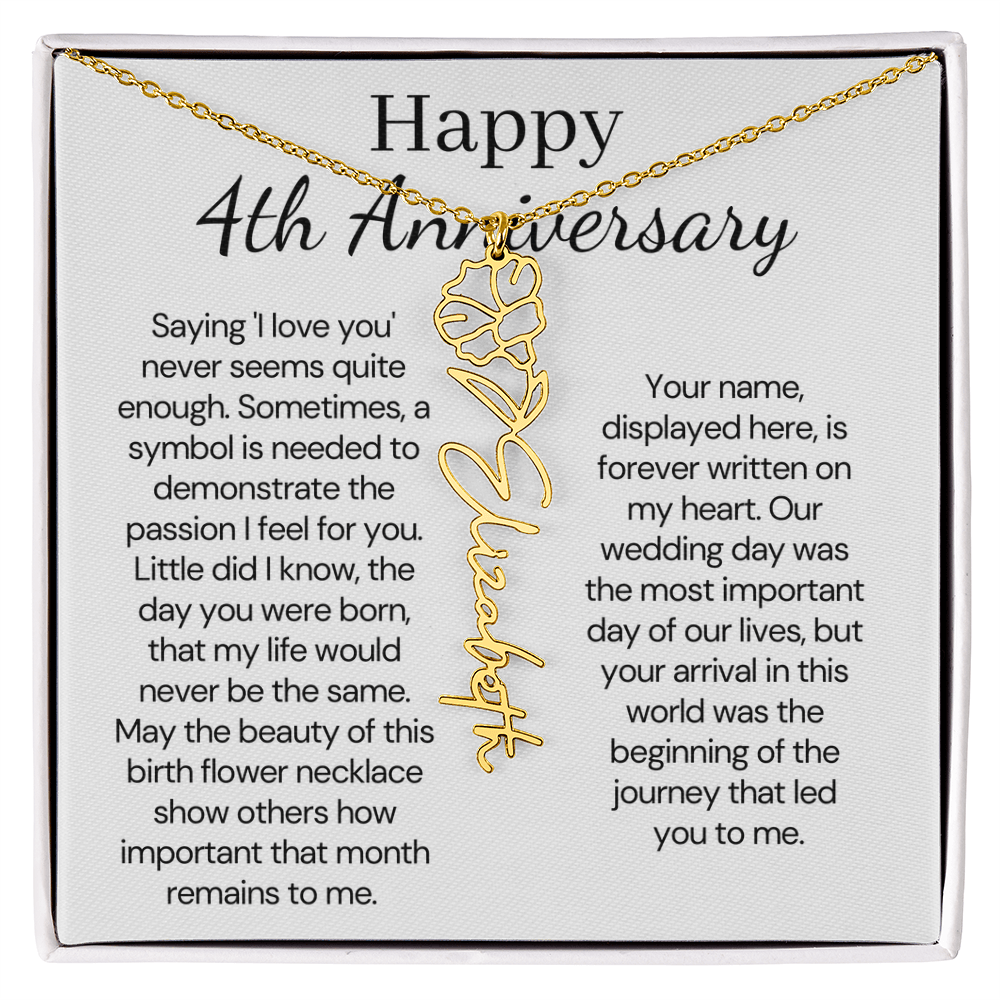 Personalized 4th Wedding Anniversary Gift for Wife – Customized Birth Flower Name Necklace – Unique Anniversary Gift Ideas for Wife from Husband