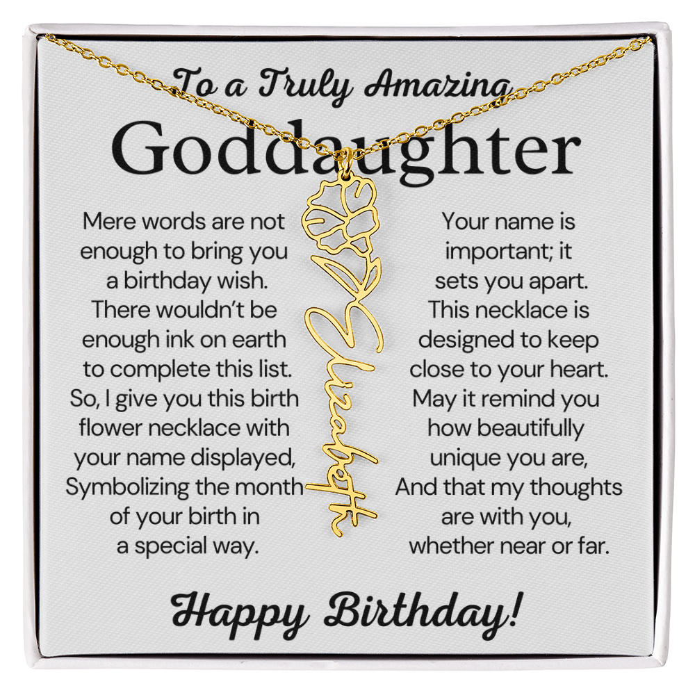 Personalized Birthday Gift for Goddaughter – Customized Birth Flower Name Necklace – Jewelry Gift from Godmother