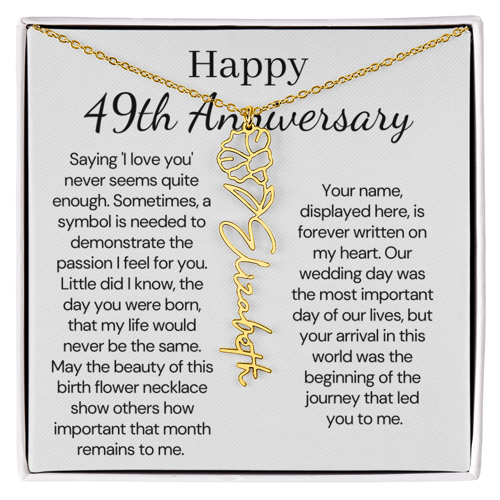 Personalized 49th Anniversary Gift for Wife – Customized Birth Flower Name Necklace – Unique Forty-Ninth Wedding Anniversary Gift Ideas for Wife from Husband