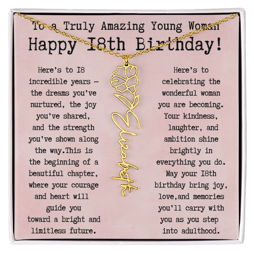 Personalized 18th Birthday Gift for Her – Customized Birth Flower Name Necklace – Unique Eighteenth Birthday Jewelry Gift from Grandma, Mom, Aunt, or Friend