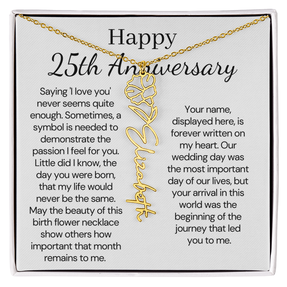 Personalized 25th Anniversary Gift for Wife – Customized Birth Flower Name Necklace – Unique Twenty-Fifth Wedding Anniversary Gift Ideas for Wife from Husband
