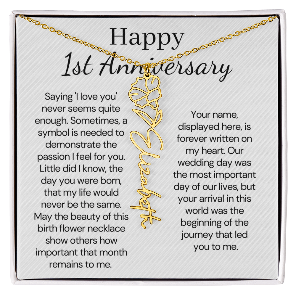 Personalized 1st Wedding Anniversary Gift for Wife – Customized Birth Flower Name Necklace – Unique Anniversary Gift Ideas for Wife from Husband