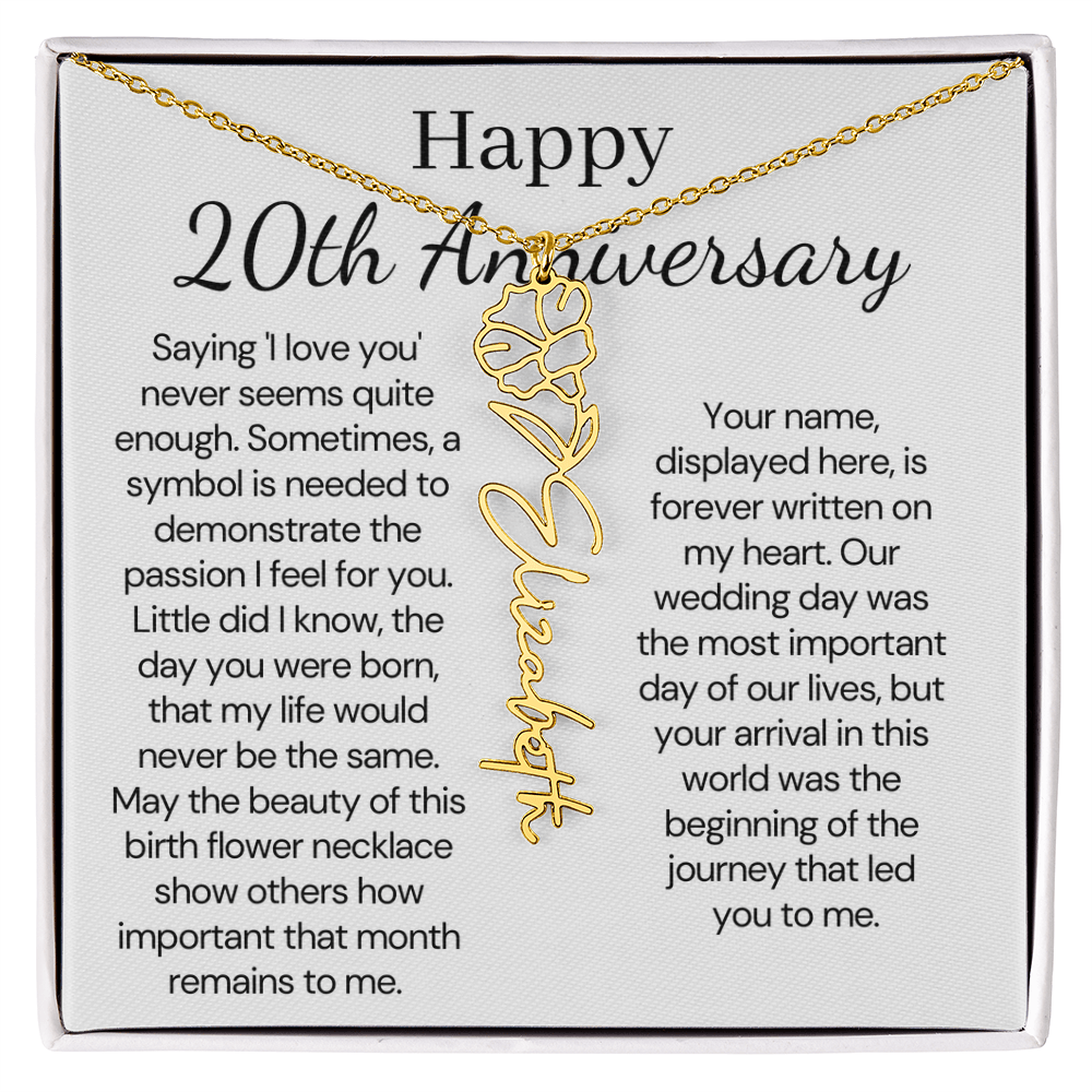 Personalized 20th Anniversary Gift for Wife – Customized Birth Flower Name Necklace – Unique Twentieth Wedding Anniversary Gift Ideas for Wife from Husband